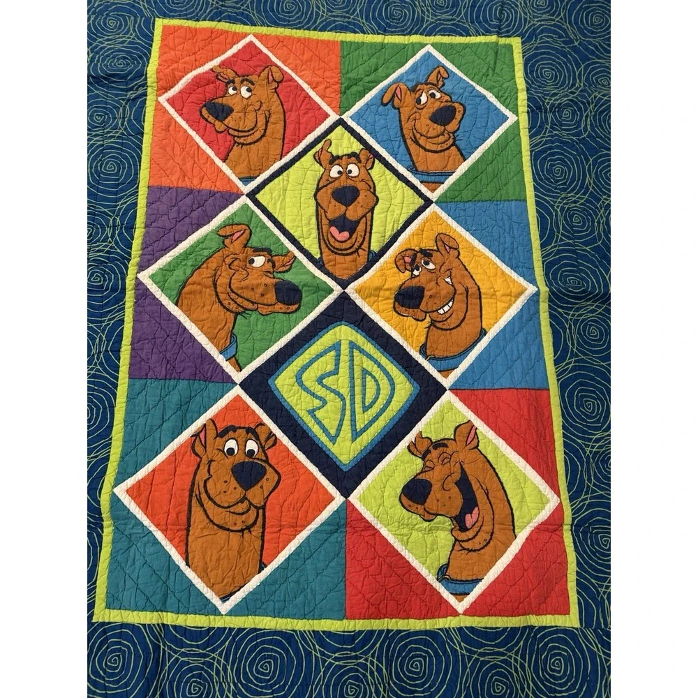 Vintage Scooby Doo Faces Blanket Twin Size 90s Colorful Color Block Swirls 68x86